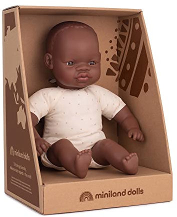 Miniland Dolls: Afrikanische Puppe 32 cm mit weichem Körper. Lieferung in Geschenkbox.
