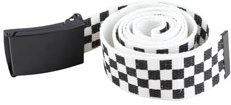 Cinturón de Lona a Cuadros Ajustable, Diseño Militar, Correa de Tela Escocesa Blanca y Negra, para Hombres, Mujeres y Niños, Estilo Casual