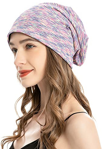 ZLYC Women Summer Slouch Beanie Lightweight Chemo Knit Soft Jersey Hat | Breathable and soft baggy hat,Checked print design hair loss hat,Suitable for the office and everyday outings