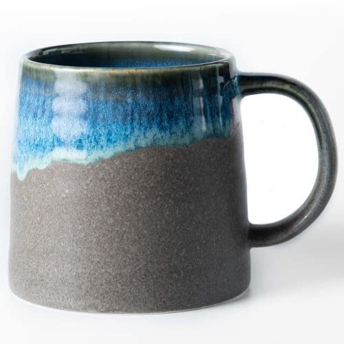HYTYSKAR Stora keramiska kaffemuggar, handgjord keramikmugg, tekoppar med handtag för kontor och hem, 477 ml, diskmaskin- och mikrovågsugnssäker (blågrå)