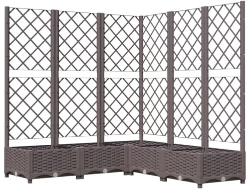 vidaXL Jardinière avec Treillis Lit Surélevé Pot à Plantes Boîte à Fleurs Jardin Patio Entrée Terrasse Extérieur Marron 120x120x121,5 cm PP
