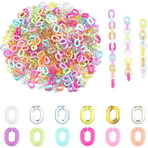 SUPERFINDINGS Ca.1800 Stück Acryl Verbindungsringe 12 Stil Ovale Schnellverbindungsverbinder Harzkette Lose Für Ohrring Halskette Schmuck Brillen Kette DIY Basteln 10x7.5mm