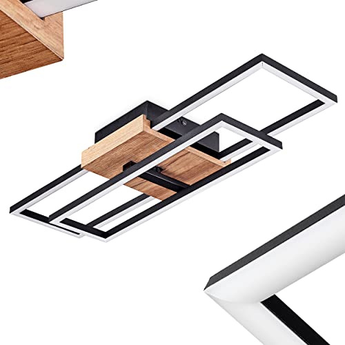 HOFSTEIN LED Deckenleuchte Avelal, Deckenlampe aus Metall/MDF/Kunststoff in Holzoptik/Schwarz/Braun/Weiß, Leuchte mit verstellbaren Schirmen, 18 Watt, 1300 Lumen, 3000 Kelvin, Schlafzimmer, Küche
