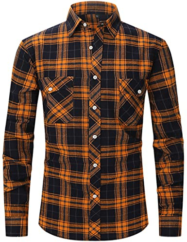 PADOLA Hombre Camisas Casual Franela Manga Larga Camisa Camisa Cuadros Ajuste Regular Checkshirt Corte Normal Plaid Flannel Shirt