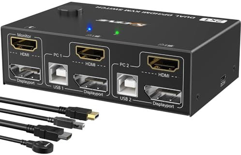 HDMI+Displayport Switch KVM 2 PC 2 Monitor 4K@60Hz 2K@120Hz,MLEEDA Switch KVM Dual Monitor per 2 Computer Condividi 2 Monitor e 4 Porte USB 2.0, Telecomando Cablato e 4 Cavi Inclusi