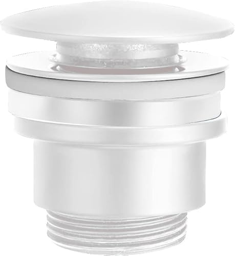 IMEX - Valvula de Click Clack Apta para lavabos y bides, Desagüe Lavabo Fácil instalación Tapones de Desagüe Lavabo, Universal con o sin Rebosadero, Pop-Up Blanco Mate - VCC007