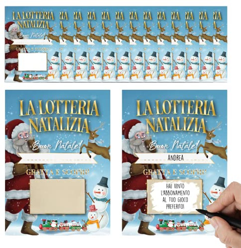 KAÏDENSÏ Gratta e Vinci Personalizzato Natale - 12 Biglietti Gratta e Scopri da Compilare - Lotteria Natalizia, Idea Regalo Divertente per Coppia, Amici, Colleghi e Secret Santa