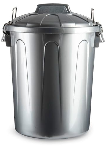 AC - Cubo de Basura con asa metálica 70 L - Cubo basura para exterior e interior - Cubo de almacenaje - Fabricado en plástico - Ideal para el hogar, trabajo, hostelería, etc - Color Plata