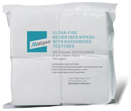 AAwipes Cleanroom Lot de 400 lingettes en microfibre à tissage superfin 10,2 x 10,2 cm (10,2 x 10,2 cm) chiffons non pelucheux avec textures aléatoires, bords scellés au laser (MFR04)