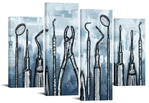 sechars Dentist Tools Leinwand Druck Wandkunst Zahnklinik Dekor Vintage Zähne Medizinische Kunst Bild Malerei Chirurg Geschenk Zeitgenössische Szenische Dekoration für Wohnzimmer Krankenhaus Büro