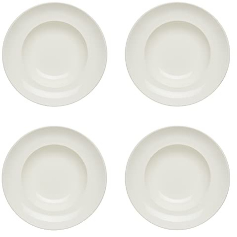 KHG 4er-Set Pastateller, groß mit 30 cm in weiß, Durchmesser, für Zuhause | perfekt für Gastro und Zuhause, hochwertiges Porzellan, Suppenteller, Salatteller, spülmaschinengeeignet, praktisch