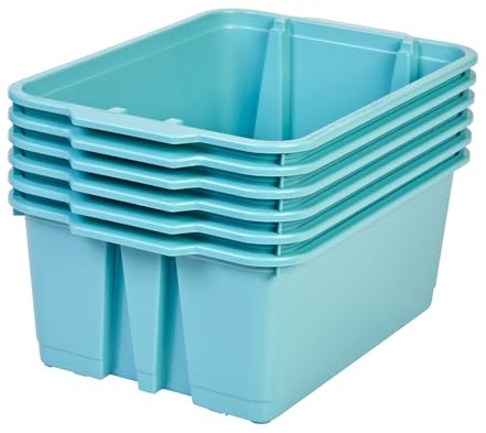 Really Good Stuff Stacking Bins, 14 x 10 x 5 .75 - 6 Pack, Water, Stackable Storage Plastic Bins for Classroom Organization, Home Storage, Office & Hospital Supplies