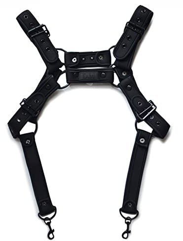 YOPADO Herren Body Brust Harness Leder-Optik Riemen Geschirr Punk Gürtel Mit Kontrastfarbenem Besatz, Doppelte Schultergurte Einstellbar Schnalle Toll Mit String(One Size, Black)