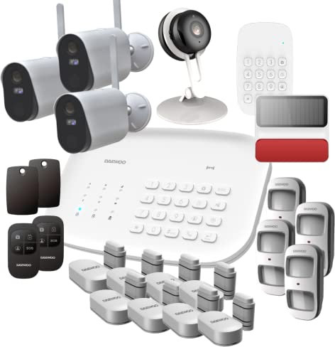 Daewoo Security SA667AM - Alarma doméstica inalámbrica WiFi/gsm conectada, Control Remoto, Sirena Exterior, 4 cámaras, Compatible con Amazon Alexa, Google Home