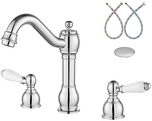 Aolemi Cromo polacco 8 pollici diffuso bagno lavandino rubinetto doppia maniglia in ceramica 3 fori Deck Mount Vanity lavabo miscelatore con pop up scarico montaggio