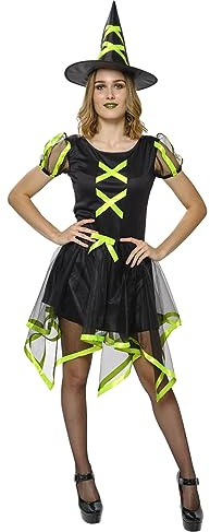 Rubies Disfraz Bruja Cuca Neon para mujer, Vestido y sombrero, Color verde, Oficial Halloween, Carnaval, Fiestas y Cospplay