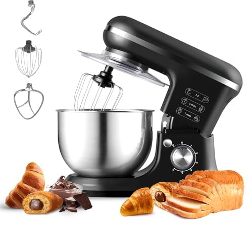 Avilia Impastatrice | Planetaria | Impastatrice planetaria | Robot da cucina | Robot da cucina multifunzione con 3 accessori in omaggio, 6 velocità + funzione pulse, Maxi ciotola 6.5L (Nero)