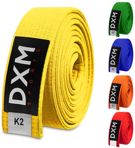 DXM SPORTS BJJ Jiu Jitsu-Gürtel – Taekwondo-Karate-Gürtel – Kampfsport-Uniform-Ranking-Judo-Gürtel doppelt genäht für Kinder und Erwachsene, gelb, 240cm