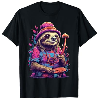 Faultier Psychedelic Goa Trance Pilze Design T-Shirt