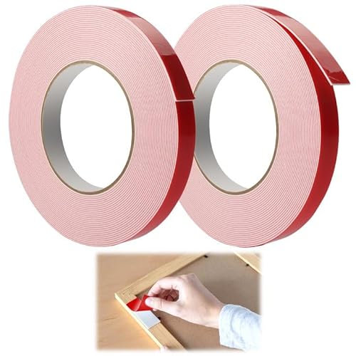2 Pièces Double Face Puissant Imperméable, Ruban Adhésif Extra Résistant Températures élevées, 10m*15mm Collant Double Face pour Bandes Lumineuses, Cadres Photo, Accessoires Voiture,les murs