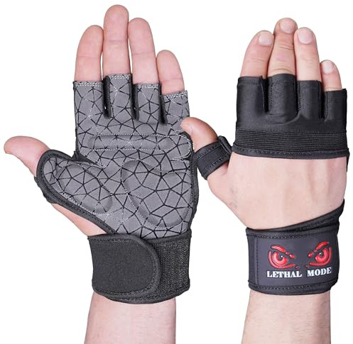 LETHAL MODE Fitness-Handschuhe für Damen und Herren – Gewichtheber-, Crossfit-, Workout- und Fahrradhandschuhe mit langer Handgelenkbandage – fingerlose Neopren-Griffhandschuhe für verbesserte