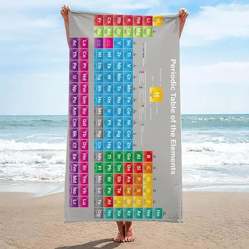3D Strandtuch 100x200 cm Periodensystem Badetuch Groß Periodensystem Microfaser Handtücher Weich Schnell Trocknen Strandhandtuch Herren Frauen Badetücher, Strandtücher Strandlaken Handtuch A1097