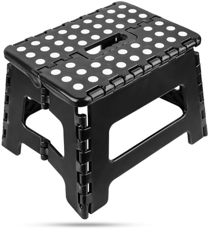 klappbarer Tritthocker bis 120 KG belastbar,Klapphocker 22 cm hoch, Tritthocker Kinder in schwarz,Klapphocker faltbar mit Anti-rutsch Beschichtung,Klapptritt für Kinder & Erwachsene