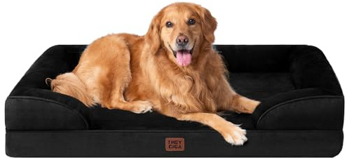 EHEYCIGA Orthopädisches Hundebett Grosse Hunde, 112x81cm, Schwarz | Orthopädischer Eierkistenschaum, Waschbarer und Wasserdichte Bezug, Rutschfester Boden, Reversibles Design, Atmungsaktiv