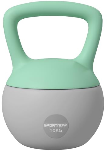 SPORTNOW Soft Kettlebell, 10kg Kettlebell mit rutschfestem Griff für Home Gym Gewichtheben und Krafttraining, grün und grau