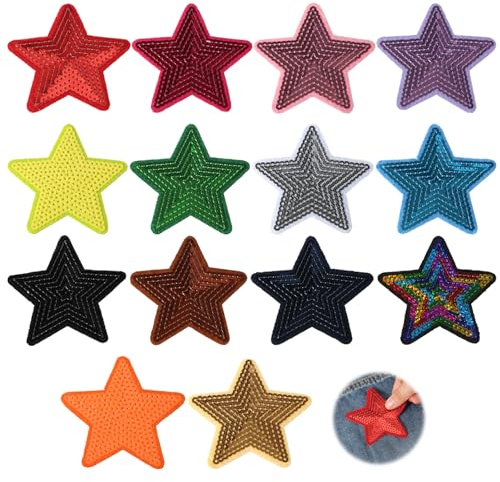 14stk Pailletten Stern Patches, Glänzende Flicken in Sternform Stickerei zum Aufbügeln und Aufnähen Applikationen für Kleidung Taschen Jacken Jeans Accessoires Basteldekoration