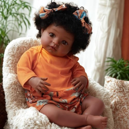 BABESIDE Reborn-Babypuppen Schwarz – 20 Zoll 50 cm Lebensechtes Reborn-Baby Mädchen mit Weichem StoffköRper, Realistisches Neugeborenes mit Kleidung und Accessoires für Kinder Ab 3 Jahren