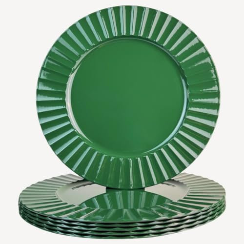 UOEKCS Green Charger Plates, Round Plate Chargers with Waved Scalloped Rim, Plastic Plate Charger for Dinner Plates for Thanksgivng, Christmas, Holidays, Tabletop Decor(13, Set of 6)