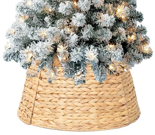 YRMT - Collier de sapin de Noël en jacinthe d'eau - Style rustique - Jupe de sapin de Noël décorative - Housse de base tissée pour arbre artificiel, anneau de sapin de Noël, décoration d'intérieur -