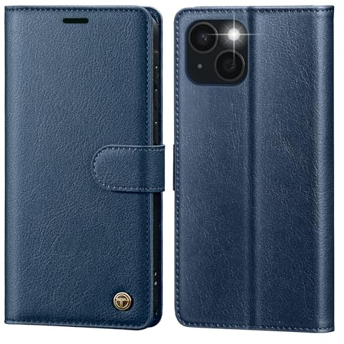 CASBST Handyhülle für iPhone 14 Hülle,Hochwertig Lederhülle Schutzhülle Klappbar mit Kartenfach Standfunktion Magnet für iPhone 14 Klapphülle Handytasche Flip Case für iPhone 14 Hülle Blau