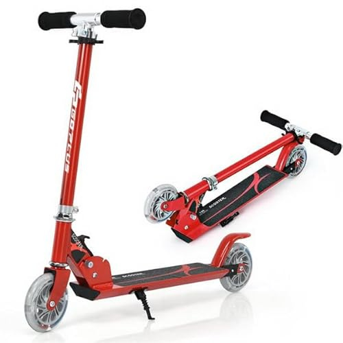 GOPLUS Roller Kinder 4 Jahre, Scooter Kinder mit LED Rädern, Hinterradbremse & Ständer, 3-Stufig höhenverstellbarer Tretroller, 2kg Aluminium-Roller klappbar, Kickscooter bis 70 kg belastbar
