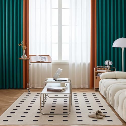 Homxi Gardinen Set Blickdicht 2er Set,2 x 132W x 183H cm,Gardinen Vorhang Blickdicht Blau Grün Orange Spleißen Einfarbig Ösen Vorhang