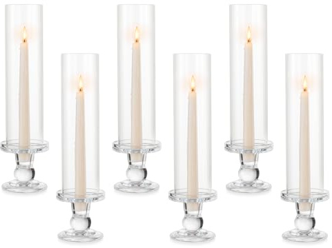 Inweder Glas Windlicht Kerzenhalter für Stumpenkerzen/Stabkerzen, 6 Stück | mit 25cm Glaszylinder, Ohne Boden, Modern Stabkerzenhalter für Hochzeit, Party, Tischdeko, Weihnachten, Wohnkultur