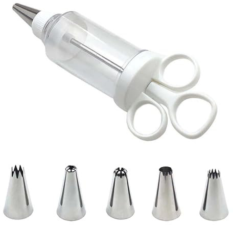 Cake Decorating Gun,Frosting Piping Kit,with 6 Stainless Steel Piping Tips,Dessert Decorating Syringe Set, Suitable for Cake Biscuit Decorating Kitchen Baking,Piping Bags and Tips Set (Small size set)