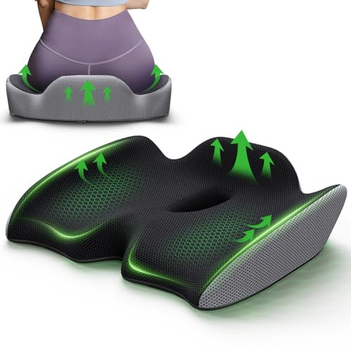Benazcap Office Chair Seat Cushion, Pressure Relief for Hip, Sciatica, Tailbone, Lower Back Support, Memory Foam Coccyx Cushion for Car, Wheelchair, Office, Gaming Long Sitting