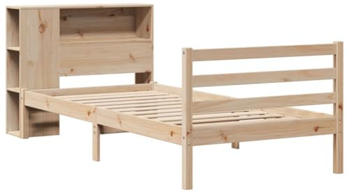 vidaXL Säng med bokhylla utan madrass 75x190cm massiv furu, säng, sovrumsmöbler, trä säng, enkelsäng, träram, sängbotten, sängram av massivt trä