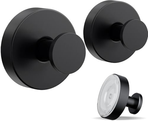 VEHHE Suction Hooks 2pcs, Metal Suction Cup Hooks Without Drilling, Bathroom Self-Adhesive Hook Waterproof and Rustproof, Heavy Duty Hook for Towels Washcloths(Black)