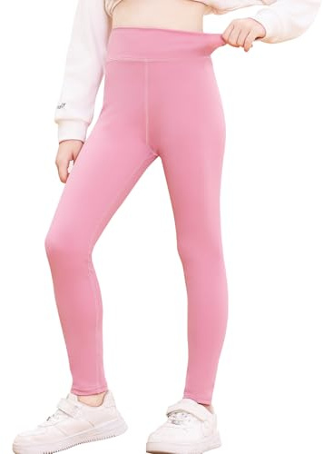 BALAYSIER Yogabyxor för flickor hög midja sportleggings full längd yoga leggings barn för gym löpning träning, Rosa, 160 cm