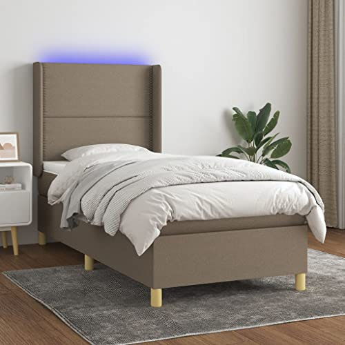 Juroupi Boxspringbett mit Matratze & LED Bett Mit Bettkasten Bett Boxspringbett Betten Boxspringbett Mit Matratze Taupe 90x190 cm Stoff - 3138761