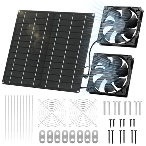 Mucek Solar Ventilator, 15W Solarpanel Ventilator Solarbetrieben, Solar Dual Auspuffventilator Wasserdicht, Solarlüfter für Hühnerstall, Gewächshäuser, Haustierhäuser Kleine