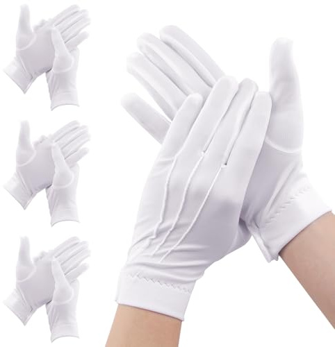 Mewtush 3 Paar Nylon Baumwolle Handschuhe Weiß, Parade Handschuhe Etiquette, Baumwollhandschuhe, Weiße genähte für formelle Smokings, Formale Anlässe, Smokings, Ehrengarde Und Besondere Events