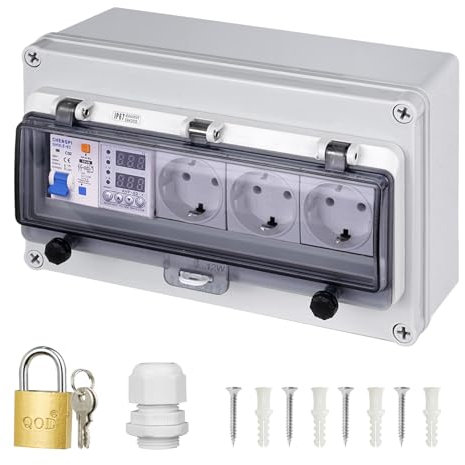 CHENGPI Boîtier de Distribution,Coffret Electrique Etanche avec Protecteur de Surtension,Boitier Etanche Electrique Exterieur avec Prises et Interrupteurs de Fuite,Tableau Electrique 12 Modules