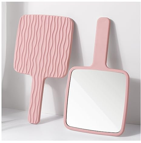 Großer Handspiegel mit komfortablem Griff – Pink/Weiß, tragbarer Haarschneidespiegel für Friseure, stilvoller Rückkopfspiegel, Salon-Qualität, Beauty-Werkzeug