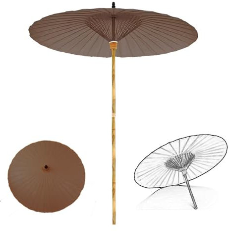 IMUNKT 2m Ombrellone da Giardino in Carta Oleata, Ombrellone in bambù Orientale, Ombrellone Rotondo Impermeabile Protezione Solare per Spiaggia, Mercato, Cortile(Coffee)