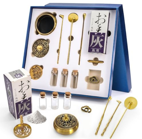 Noamus 12 Pcs Incense Burner Kit, Brass Powder Ash Making Set with Censer, Chinese Incense Art Mold Press Tool, Home Fragrance Holder in Gift Box for Relaxation, Meditation, Yoga, Aromatherapy