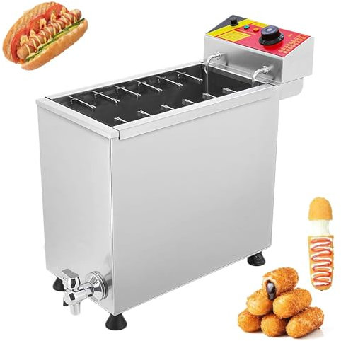 DOJOEUU Friteuse à Hot-Dogs Professionnelle, 25 L, avec Robinet de vidange d'huile, 12 Crochets, contrôle de température de 130 à 200 °C, pour Restaurant
